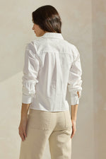 Classic White Button-Up Shirt with Bow Detailing