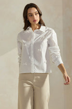 Classic White Button-Up Shirt with Bow Detailing