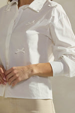 Classic White Button-Up Shirt with Bow Detailing