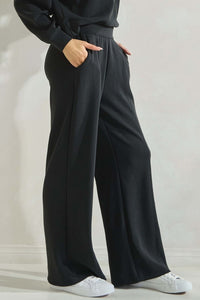 High-Waisted Wide Leg Lounge Pants with Elastic Waist and Pockets