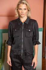 Zip-up Front Pocket Satin Jacket