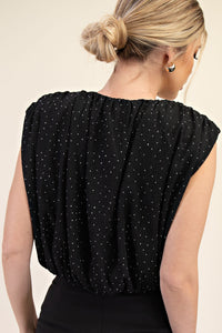 Black Glitter Dot Sleeveless Crop Top