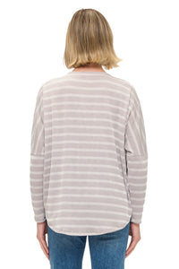Striped Ribbed Half-Zip Pullover Top