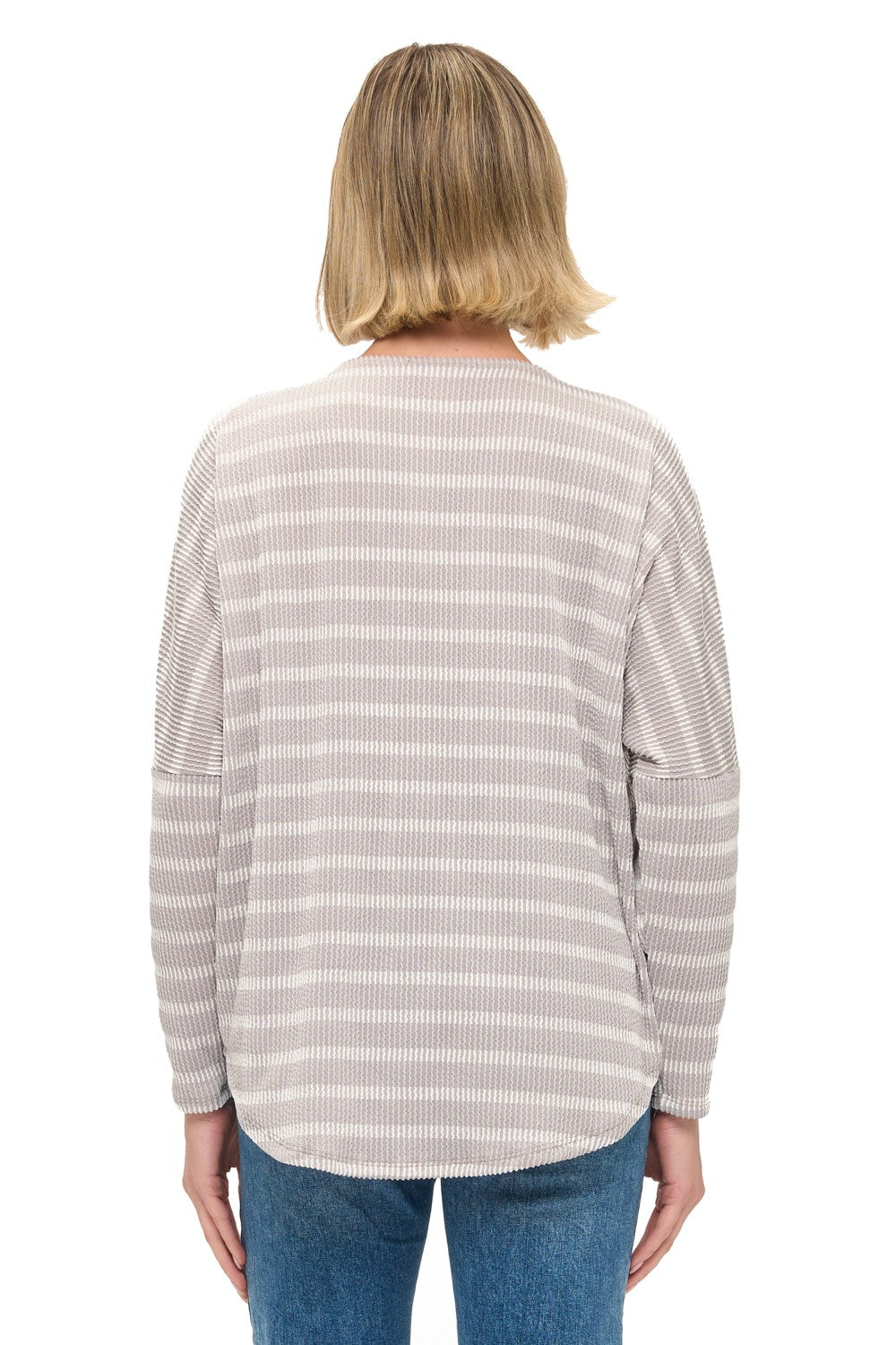 Striped Ribbed Half-Zip Pullover Top
