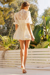 Ivory Puff Sleeve Mini Dress with 3D Floral Embellishments