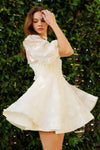 Ivory Puff Sleeve Mini Dress with 3D Floral Embellishments
