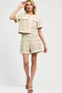 Nude Crochet Lace High-Waisted Shorts
