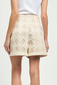 Nude Crochet Lace High-Waisted Shorts