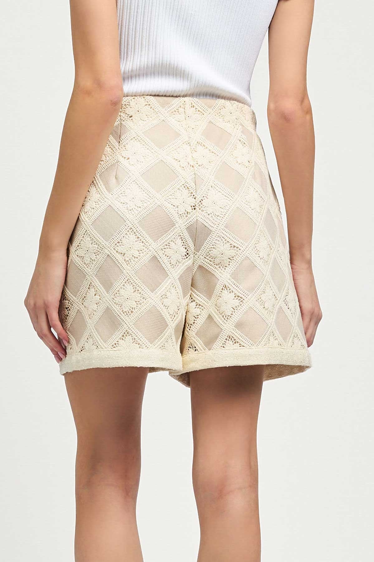 Nude Crochet Lace High-Waisted Shorts