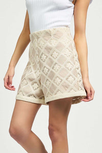 Nude Crochet Lace High-Waisted Shorts