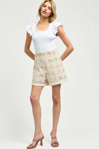 Nude Crochet Lace High-Waisted Shorts