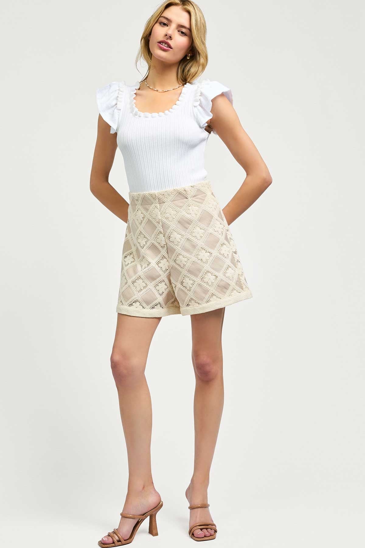 Nude Crochet Lace High-Waisted Shorts