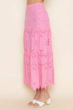 EMBROIDERED PATTERN BACK ZIP MAXI SKIRT