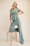 Green Pleated Sleeveless Top with Structured Fit