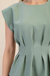 Green Pleated Sleeveless Top with Structured Fit