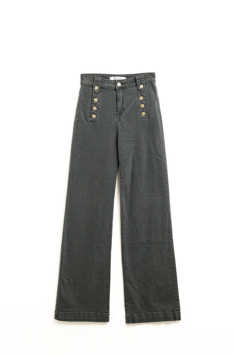 STRAIGHT MARINE STYLE JEANS WITH GOLDEN BUTTONS DETAILS GRAY