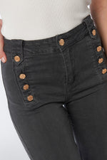 STRAIGHT MARINE STYLE JEANS WITH GOLDEN BUTTONS DETAILS GRAY