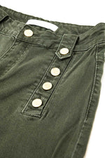 STRAIGHT MARINE STYLE JEANS WITH GOLDEN BUTTONS DETAILS GREEN