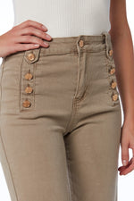 STRAIGHT MARINE STYLE JEANS WITH GOLDEN BUTTONS DETAILS BEIGE