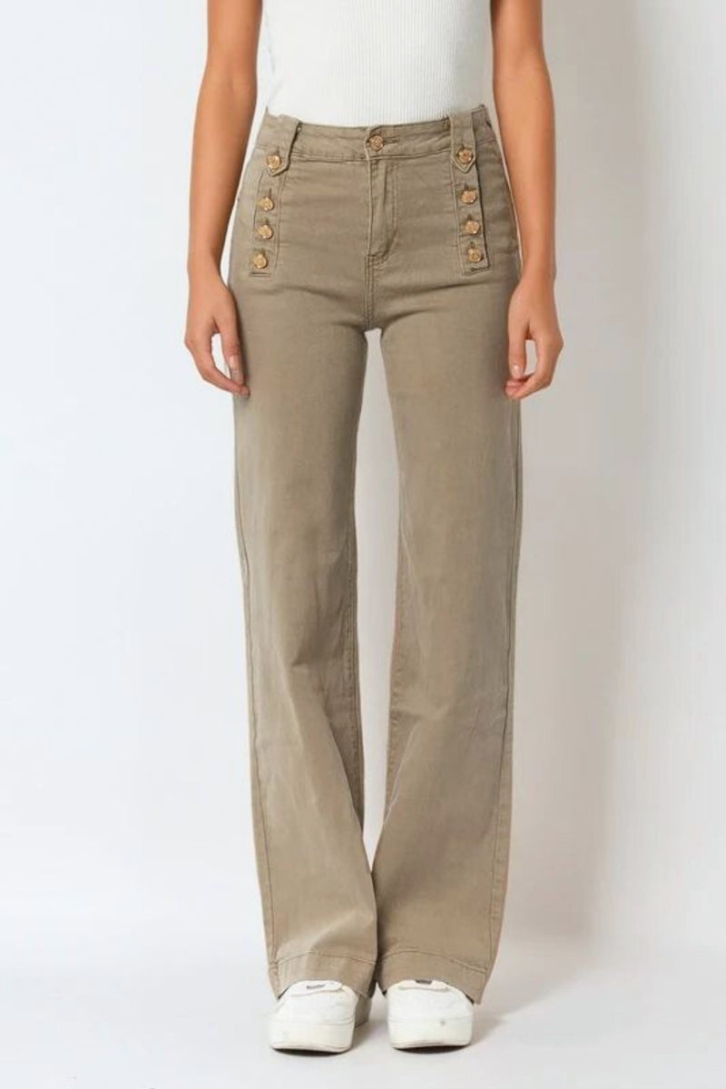 STRAIGHT MARINE STYLE JEANS WITH GOLDEN BUTTONS DETAILS BEIGE