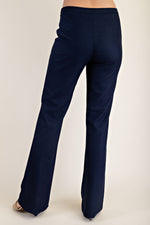 Navy Blue High-Waisted Flared Trousers with Seam Detailing