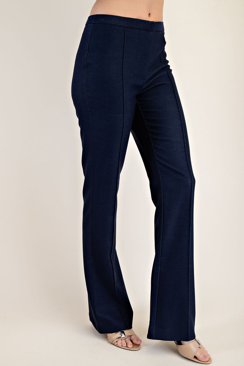 Navy Blue High-Waisted Flared Trousers with Seam Detailing