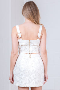 Ivory Floral Lace Crop Top and Mini Skirt Set