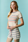 Star Striped Terry Knit Short Sleeve Top