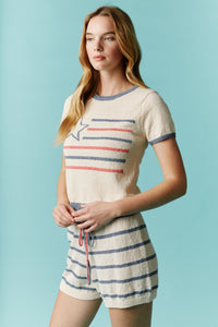 Star Striped Terry Knit Short Sleeve Top