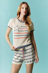 Star Striped Terry Knit Short Sleeve Top