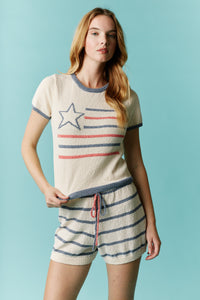 Star Striped Terry Knit Short Sleeve Top