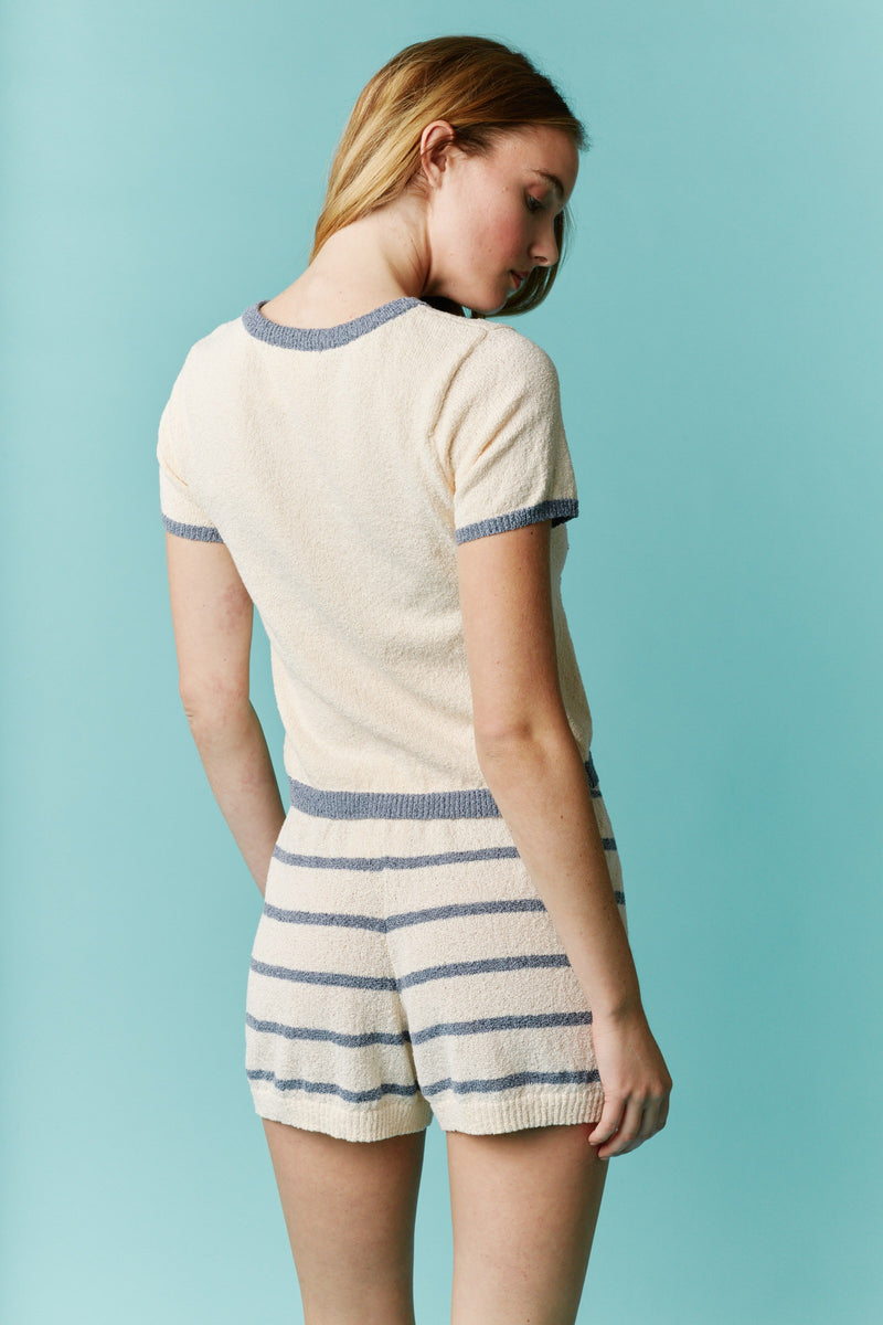Star Striped Terry Knit Short Sleeve Top