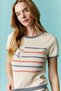 Star Striped Terry Knit Short Sleeve Top