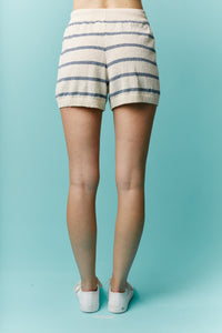 Striped Terry Knit Lounge Shorts with Drawstring