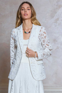 White Floral Lace Tailored Blazer Jacket