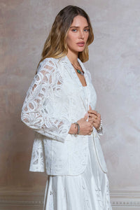 White Floral Lace Tailored Blazer Jacket