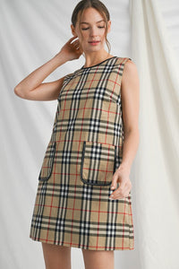 Plaid Pocket Sleeveless Dress