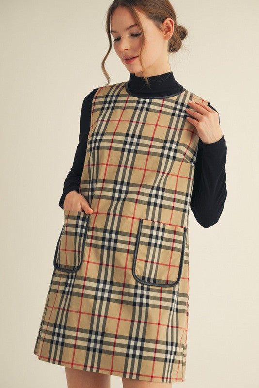 Plaid Pocket Sleeveless Dress