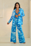 Blue Tie-Dye 3-Piece Wide-Leg Pant Set