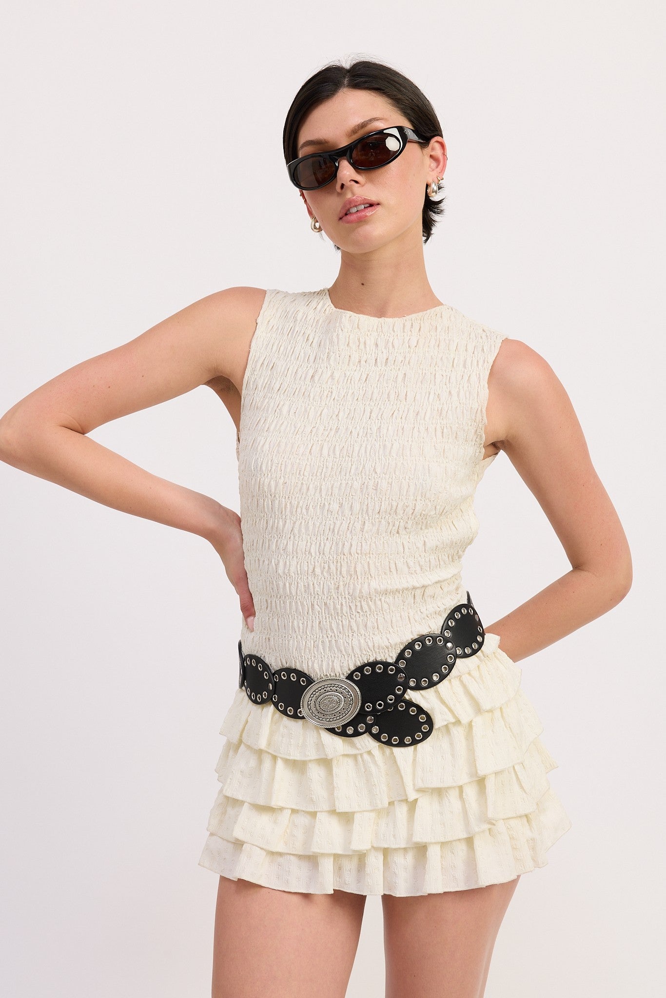 Smocked Sleeveless Top With Open Back