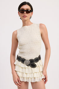 White Tiered Ruffle Mini Skirt