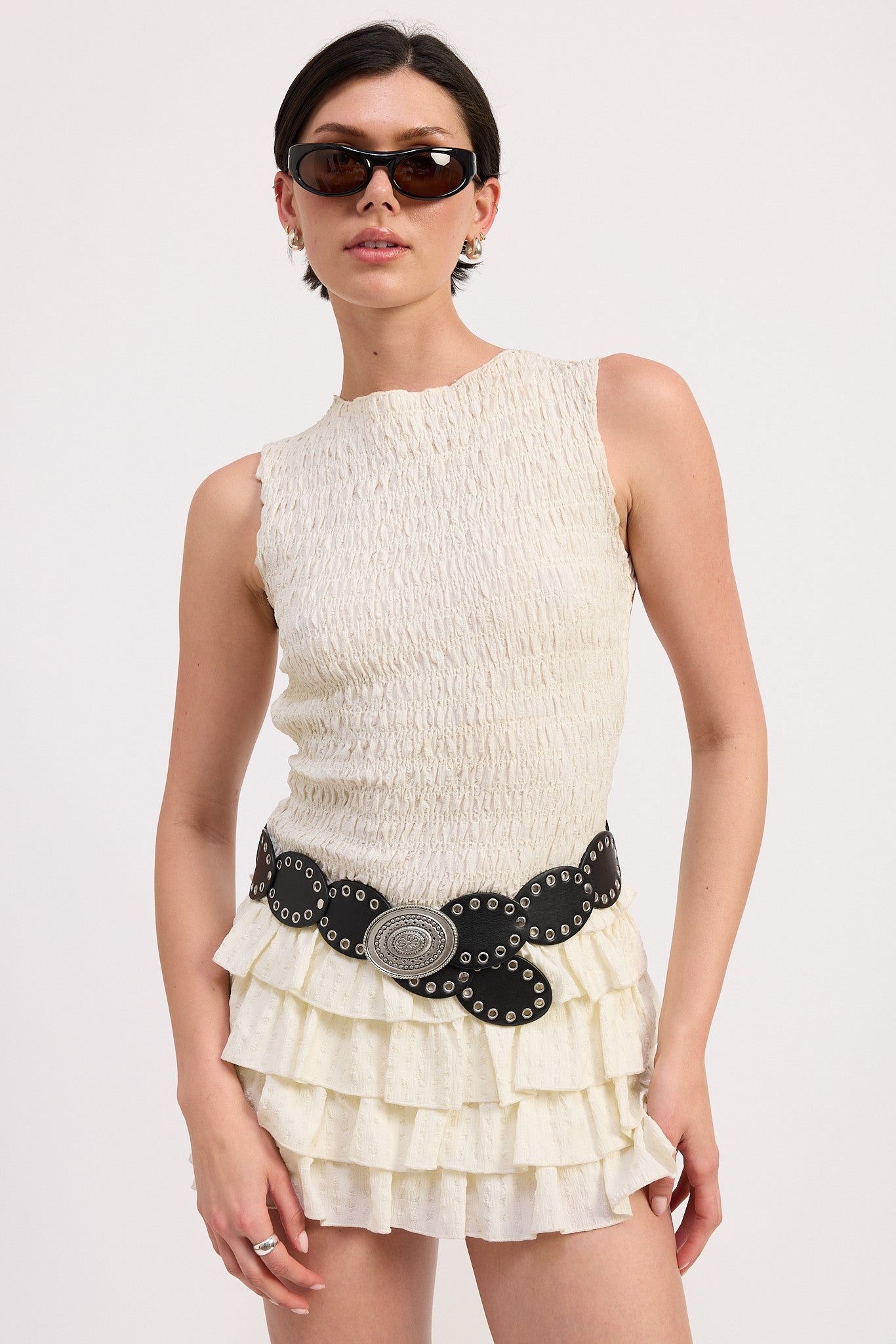 White Tiered Ruffle Mini Skirt