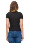 Black Ruched Shoulder Fitted Tee