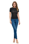 Black Ruched Shoulder Fitted Tee