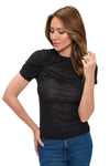 Black Ruched Shoulder Fitted Tee