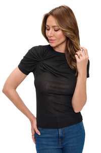 Black Ruched Shoulder Fitted Tee