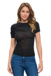 Black Ruched Shoulder Fitted Tee
