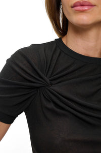 Black Ruched Shoulder Fitted Tee