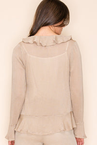 Nude Textured Knit Ruffle Tie-Front Cardigan