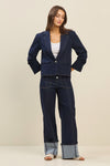 Structured Dark Denim Blazer with Contrast Stitching